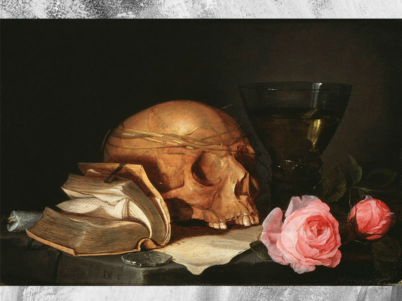 A Vanitas Still-Life with a Skull, a Book and Roses. Jan Davidsz. de Heem